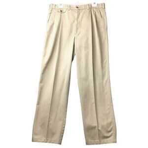 Hager Casuals Men's Pleated Khaki Dress Pants Cotton Straight Leg 36 x 30 Beige